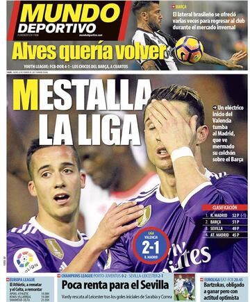 Mundo Deportivo's front page reacts to Real Madrid's defeat at Valencia.