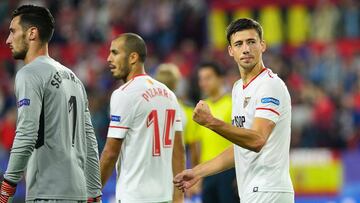 Lenglet, al final del encuentro, junto a Pizarro y Rico.