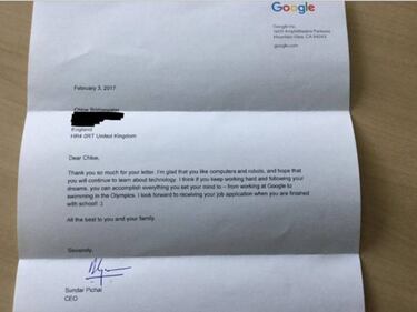 Una niña se ofrece a trabajar en Google y Sundar Pichai le responde