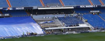 Así se encuentra el Santiago Bernabéu a dos días de su estreno. El club blanco jugará el 12 de septiembre frente al Celta de Vigo.