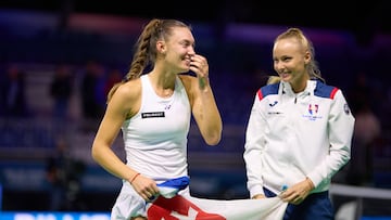MALAGA, SPAIN - NOVEMBER 14: Teresa Mihalikova of Team Slovakia celebrates after winning the the Billie Jean King Cup Finals doubles match between Slovakia and USA at Palacio de Deportes Jose Maria Martin Carpena on November 14, 2024 in Malaga, Spain. (Photo by Fran Santiago/Getty Images for ITF)