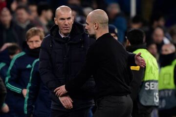 Zinedine Zidane (L) and Pep Guardiola last Wednesday.