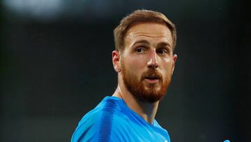 Oblak, durante el partido de Eslovenia contra Letonia.