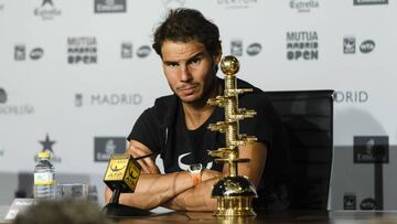 Rafal Nadal en la rueda de prensa del torneo de Madrid. 