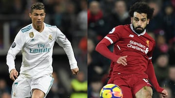  
 Real Madrid CF and Liverpool FC will play the UEFA Champions League final football match in Kiev on May 26, 2018. / AFP PHOTO / GABRIEL BOUYS AND Paul ELLIS / RESTRICTED TO EDITORIAL USE. No use with unauthorized audio, video, data, fixture lists, club/league logos or &#039;live&#039; services. Online in-match use limited to 75 images, no video emulation. No use in betting, games or single club/league/player publications. 
  / 