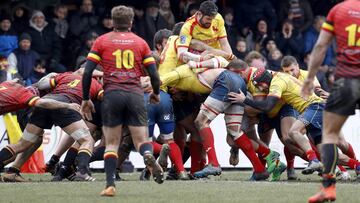 Imagen del encuentro de clasificación para el Mundial de Rugby entre Bélgica y Rumanía.