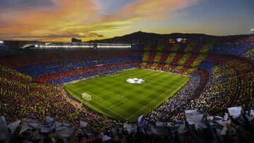 BARCELONA, SPAIN - MAY 01: A general view of the tifo display before the UEFA Champions League Semi Final first leg match between Barcelona and Liverpool at the Nou Camp on May 01, 2019 in Barcelona, Spain. (Photo by Michael Regan/Getty Images)