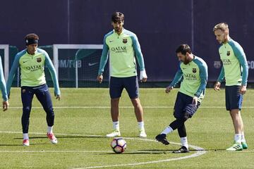 Neymar, André Gomes, Leo Messi and Ivan Rakitic in today's session at the Ciutat Esportiva Joan Gamper