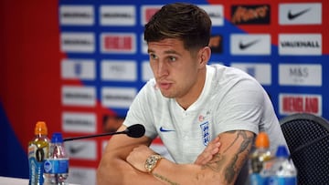 England&#039;s defender John Stones speaks at a press conference at the England media centre in Repino, during the Russia 2018 World Cup, on July 5, 2018. / AFP PHOTO / PAUL ELLIS