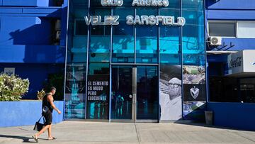 View of the entrance to Argentina's Velez Sarsfield football team's Jose Amalfitani home stadium on March 7, 2024 in Buenos Aires. Argentine club Velez Sarsfield sidelined four players from its professional squad following a sexual abuse complaint filed on March 6, 2024 in Tucuman (north). (Photo by Luis ROBAYO / AFP)