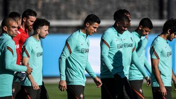 Cristiano Ronaldo en el entrenamiento de Portugal