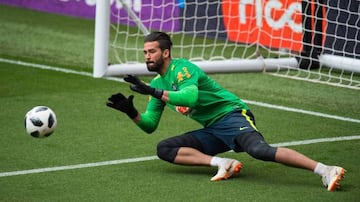 Alisson Becker in training at Anfield last month before Brazil's friendly against Croatia.