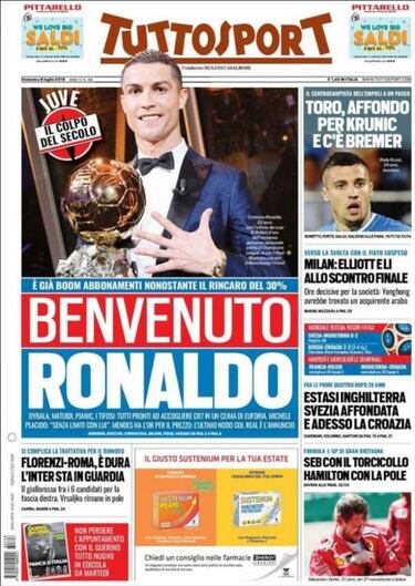 La prensa italiana ya le da la bienvenida a Cristiano