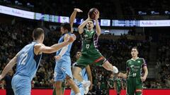 Dragan Milosavljevic lanza ante Gentile durante el Movistar Estudiantes-Unicaja.