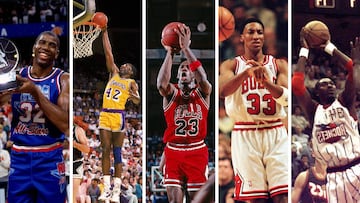 Magic, Worthy, Jordan, Pippen y Olajuwon, de izquierda a derecha