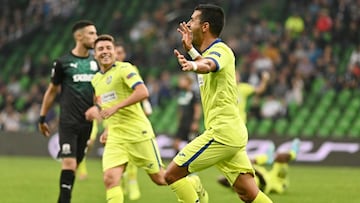 Ángel Rodríguez celebra su gol ante el Getafe.
