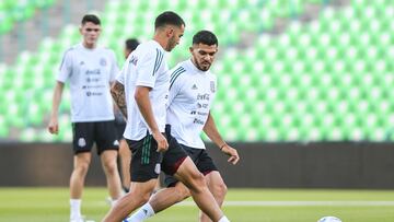 Luis Chavez and Henry Martin during the Mexico National Team (Seleccion Mexicana) training,  prior to the match corresponding to League A of Group A of the CONCACAF Nations League 2022-2023 against Suriname, at TSM Corona Stadium, on June 10, 2022.

<br><br>

Luis Chavez y Henry Martin durante el Entrenamiento de la Seleccion Nacional de Mexico (Seleccion Mexicana) previo al partido correspondiente a Liga A del Grupo A de la Liga de Naciones CONCACAF 2022-2023 contra Suriname, en el Estadio TSM Corona, el 10 de Junio de 2022.