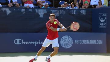 WINSTON-SALEM, NC - AUGUST 23: Pablo Carreno Busta of Spain returns a shot from Hyeon Chung of Korea during their quarterfinals match on day four of the Winston-Salem Open at Wake Forest University on August 23, 2018 in Winston-Salem, North Carolina.   Jared C. Tilton/Getty Images/AFP
 == FOR NEWSPAPERS, INTERNET, TELCOS &amp; TELEVISION USE ONLY ==