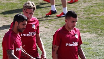 Los jugadores del Atlético de Madrid durante el entrenamiento.