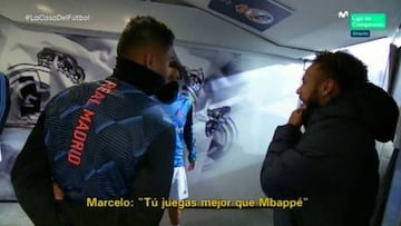 Marcelo (centre) tells Neymar right: "You're a better player than Mbappé."