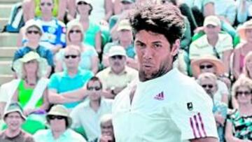 <b>ADELANTE. </b>Verdasco, en el aire, intenta devolver una bola.