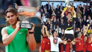 Nadal, con el Roland Garros de 2008; La Roja, con la Euro de 2008.