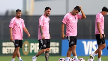 Soccer Football - FIFA Club World Cup - Inter Miami CF Training - Inter Miami CF Training Centre, Fort Lauderdale, Florida, U.S. - June 28, 2025 Inter Miami CF's Lionel Messi and Luis Suarez during training REUTERS/Hannah Mckay