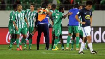 Los jugadores del Raja Casablanca celebran tras venver al Auckland City.