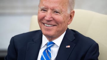 US President Joe Biden speaks during a meeting with Jordan&#039;s King Abdullah II in the Oval Office of the White House in Washington, DC, on July 19, 2021. (Photo by SAUL LOEB / AFP)