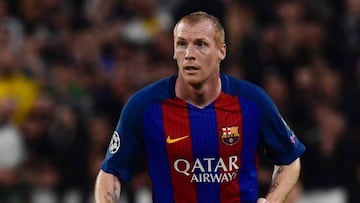 Jeremy Mathieu durante un partido con el FC Barcelona esta temporada.