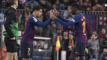 Coutinho entra en el terreno de juego por Dembélé en el choque ante el Celta.