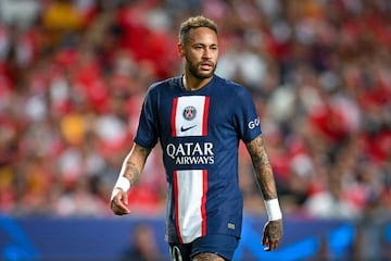 Neymar during the UEFA Champions League Group H match between SL Benfica and Paris Saint-Germain at Estadio do Sport Lisboa e Benfica on October 5, 2022 in Lisbon, Portugal.