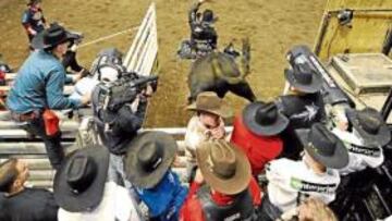 <b>EXPECTACIÓN. </b>Varios participantes observan con atención la salida de uno de los cowboys a la arena del Madison Square Garden, en la ciudad de Nueva York.