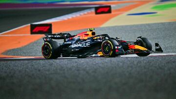 Red Bull Racing's Mexican driver Sergio Perez completes during the sprint race ahead of the Qatari Formula One Grand Prix at the Lusail International Circuit in Lusail, north of Doha, on November 30, 2024. (Photo by Giuseppe CACACE / AFP)