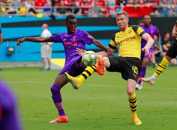 Soccer Football - International Champions Cup - Liverpool v Borussia Dortmund - Bank of America Stadium, Charlotte, USA - July 22, 2018 Liverpool's Rafael Camacho in action with Borussia Dortmund's Soren Dieckmann REUTERS/Chris Keane