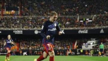 Griezmann celebró así su gol ante el Valencia.