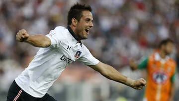 Futbol, Colo Colo vs Cobresal.
Duodecima fecha, campeonato de Apertura 2016/17.
El jugador de Colo Colo Octavio Rivero celebra su gol contra Cobresal durante el partido de primera division disputado en el estadio Monumental de Santiago, Chile.
18/11/20