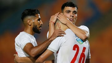 Soccer Football - Egyptian Premier League - Zamalek v Ismaily - Cairo International Stadium, Cairo, Egypt - October 26, 2020 Zamalek&#039;s Achraf Bencharki celebrates scoring their third goal with teammates REUTERS/Amr Abdallah Dalsh