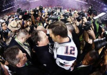 New England Patriots, campeones de la XLIX Super Bowl.Tom Brady y su entrenador Bill Belichick.