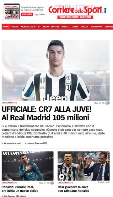 Así ha reaccionado la prensa mundial al fichaje de Cristiano