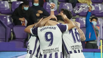 VALLADOLID, 06/11/21. PHOTOGENIC. PARTIDO DE LA LIGA SMARTBANK ENTRE EL REAL VALLADOLID Y EL MIRAND&Atilde;S, EN EL ESTADIO JOSE ZORRILLA. GOL DE WEISMANN