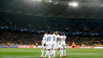 Los jugadores del Real Madrid celebran un gol en Champions.
