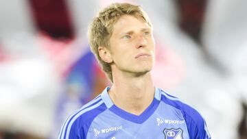 Andres Llinas of Millonarios F.C. participates in the match on the 10th date between Independiente Santa Fe and Millonarios F.C. in the BetPlay League DIMAYOR I 2025 at the Nemesio Camacho El Campin stadium in Bogota, Colombia, on March 22, 2025. (Photo by Daniel Garzon Herazo/NurPhoto via Getty Images)