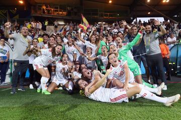 The young Spaniards celebrate after their World Cup semi-final win over France.