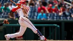 WASHINGTON, DC - JULY 13: Juan Soto #22 of the Washington Nationals hits a three run home run against the Seattle Mariners during the ninth inning of game one of a doubleheader at Nationals Park on July 13, 2022 in Washington, DC.  (Photo by Scott Taetsch/Getty Images)