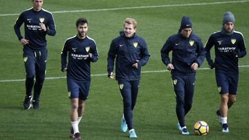 09/01/18 ENTRENAMIENTO MALAGA CF DE IZQDA A DCHA LUIS HERNANDEZ BUENO ROLON RICCA Y JONY