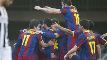 <b>VENDAVAL AZULGRANA. </b>Los chavales del filial vengaron el 5-1 del encuentro de ida arrollando al Cartagena.