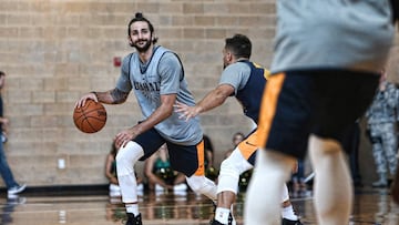 Ricky Rubio, durante un entrenamiento con los Jazz en la pretemporada 2017.