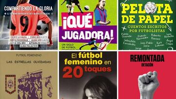 Seis libros de f&uacute;tbol femenino.