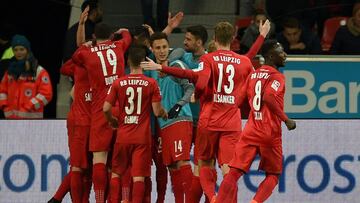 El Leipzig celebra el gol que le dio la victoria ante el Bayern Leverkusen.